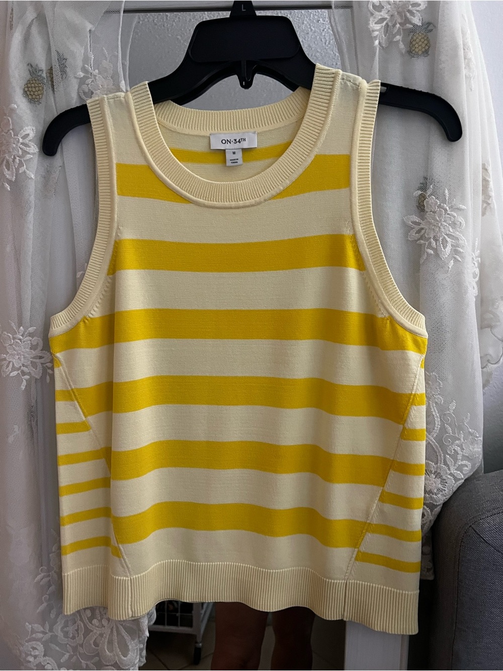 ON-34TH Yellow & Cream Striped Sleeveless Knit Tank Top